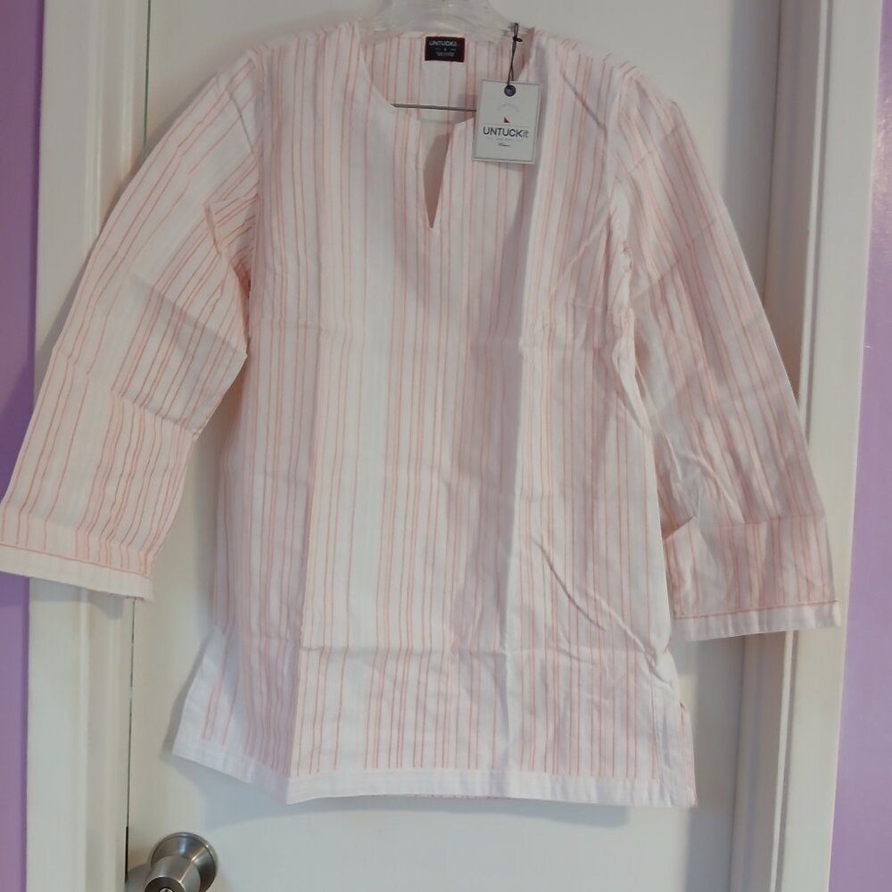 Untuckit Durfort Women's Pink Stripe Tunic SZ 6  NWT Cotton